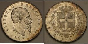 5 Lira Kingdom of Italy (1861-1946) Argent Victor Emmanuel II of Italy (1820 - 1878)