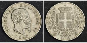 5 Lira Kingdom of Italy (1861-1946) Argent Victor Emmanuel II of Italy (1820 - 1878)