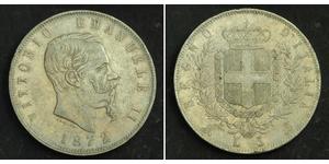 5 Lira Kingdom of Italy (1861-1946) Argent Victor Emmanuel II of Italy (1820 - 1878)