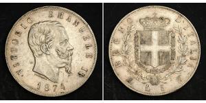 5 Lira Kingdom of Italy (1861-1946) Argent Victor Emmanuel II of Italy (1820 - 1878)