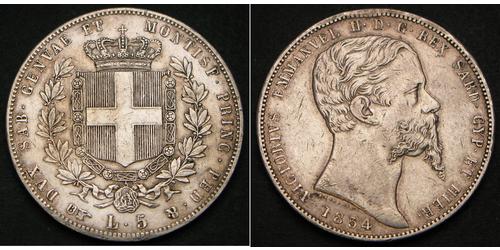5 Lira Kingdom of Italy (1861-1946) Argent Victor Emmanuel II of Italy (1820 - 1878)