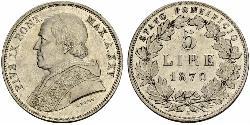 5 Lira États pontificaux (752-1870) Argent Pie IX (1792- 1878)