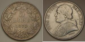 5 Lira États pontificaux (752-1870) Argent Pie IX (1792- 1878)