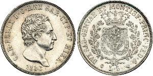 5 Lira Italian city-states Argento Carlo Felice di Savoia