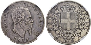 5 Lira Kingdom of Italy (1861-1946) Argento Victor Emmanuel II of Italy (1820 - 1878)