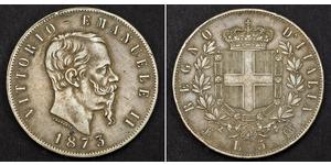 5 Lira Kingdom of Italy (1861-1946) Argento Victor Emmanuel II of Italy (1820 - 1878)