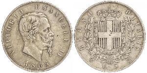 5 Lira Kingdom of Italy (1861-1946) Argento Victor Emmanuel II of Italy (1820 - 1878)