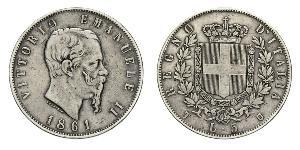 5 Lira Kingdom of Italy (1861-1946) Argento Victor Emmanuel II of Italy (1820 - 1878)