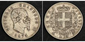 5 Lira Kingdom of Italy (1861-1946) Argento Victor Emmanuel II of Italy (1820 - 1878)