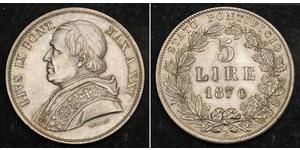 5 Lira Stato Pontificio (752-1870) Argento Papa Pio IX (1792- 1878)