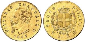 5 Lira Kingdom of Italy (1861-1946) Gold Victor Emmanuel II of Italy (1820 - 1878)