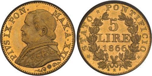 5 Lira Papal States (752-1870) Gold Pope Pius IX (1792- 1878)