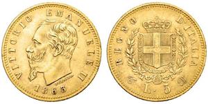 5 Lira Kingdom of Italy (1861-1946) Or Victor Emmanuel II of Italy (1820 - 1878)