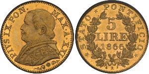 5 Lira Estados Pontificios (752-1870) Oro Pío IX (1792- 1878)