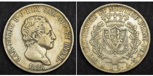 5 Lira Italian city-states Plata Carlos Félix de Cerdeña