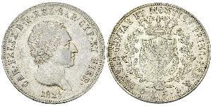 5 Lira Italian city-states Plata Carlos Félix de Cerdeña