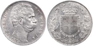 5 Lira Kingdom of Italy (1861-1946) Plata Umberto I (1844-1900)