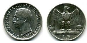 5 Lira Kingdom of Italy (1861-1946) Plata Víctor Manuel III de Italia (1869 - 1947)