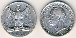 5 Lira Kingdom of Italy (1861-1946) Plata Víctor Manuel III de Italia (1869 - 1947)