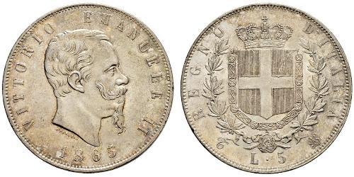 5 Lira Kingdom of Italy (1861-1946) Plata Victor Emmanuel II of Italy (1820 - 1878)