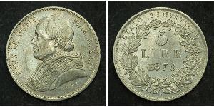 5 Lira Kirchenstaat (752-1870) Silber Pius IX (1792- 1878)