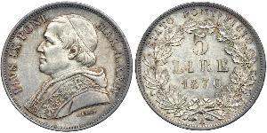 5 Lira Kirchenstaat (752-1870) Silber Pius IX (1792- 1878)