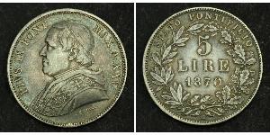 5 Lira Kirchenstaat (752-1870) Silber Pius IX (1792- 1878)
