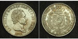 5 Lira Italian city-states Silver Charles Felix of Sardinia