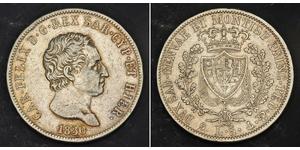 5 Lira Italian city-states Silver Charles Felix of Sardinia