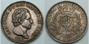 5 Lira Italian city-states Silver Charles Felix of Sardinia