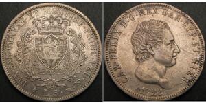 5 Lira Italian city-states Silver Charles Felix of Sardinia