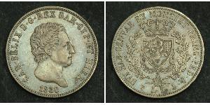 5 Lira Italian city-states Silver Charles Felix of Sardinia