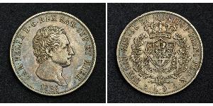 5 Lira Italian city-states Silver Charles Felix of Sardinia