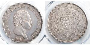 5 Lira Italian city-states Silver Charles Felix of Sardinia