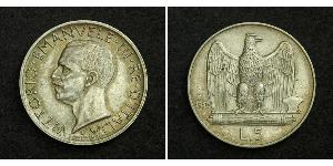 5 Lira 意大利王國 (1861-1946) 銀 维托里奥·埃马努埃莱三世 (1869 - 1947)