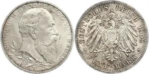 5 Mark Empire allemand (1871-1918) / Grand-duché de Bade (1806-1918) Argent Frédéric Ier de Bade (1826-1907) (1826 - 1907)
