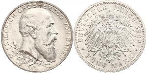5 Mark Empire allemand (1871-1918) / Grand-duché de Bade (1806-1918) Argent Frédéric Ier de Bade (1826-1907) (1826 - 1907)