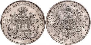 5 Mark Empire allemand (1871-1918) / Hambourg Argent 