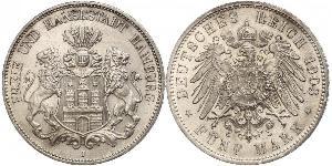 5 Mark Empire allemand (1871-1918) / Hambourg Argent 