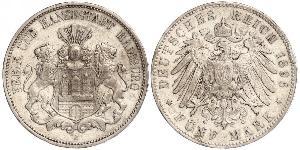 5 Mark Empire allemand (1871-1918) / Hambourg Argent 
