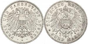 5 Mark Free City of Lübeck Argent 