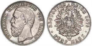 5 Mark Grand-duché de Bade (1806-1918) Argent Frédéric Ier de Bade (1826-1907) (1826 - 1907)