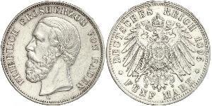 5 Mark Grand-duché de Bade (1806-1918) Argent Frédéric Ier de Bade (1826-1907) (1826 - 1907)