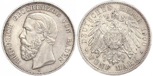 5 Mark Grand-duché de Bade (1806-1918) Argent Frédéric Ier de Bade (1826-1907) (1826 - 1907)