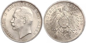 5 Mark Grand-duché de Bade (1806-1918) Argent Frédéric II de Bade (1857-1928) (1857 - 1928)