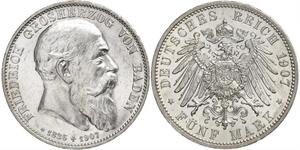 5 Mark Grand-duché de Bade (1806-1918) Argent Frédéric Ier de Bade (1826-1907) (1826 - 1907)