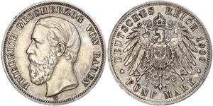 5 Mark Grand-duché de Bade (1806-1918) Argent Frédéric Ier de Bade (1826-1907) (1826 - 1907)