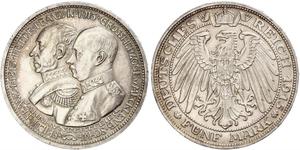 5 Mark Grand-duché de Mecklembourg-Schwerin (1352-1918) Argent Frederick Francis IV, Grand Duke of Mecklenburg (1882 - 1945)