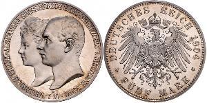 5 Mark Grand-duché de Mecklembourg-Schwerin (1352-1918) Argent Frederick Francis IV, Grand Duke of Mecklenburg (1882 - 1945)
