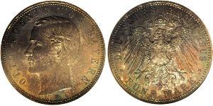 5 Mark Royaume de Bavière (1806 - 1918) Argent Othon Ier de Bavière(1848 – 1916)